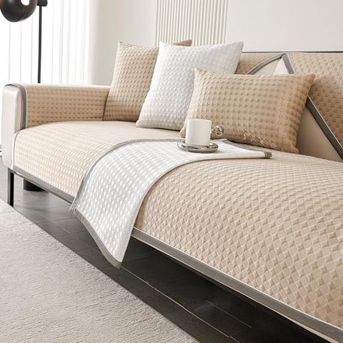 LLIDDAMES Funda de Sofá Seda de Hielo Sofa Covers Lavable con Base Antideslizante Protector Sofa y Funda Asiento Sofa para Sofás de 1 2 3 4 Plazas Seccional en Forma de U y L(Khaki,90 * 180cm)