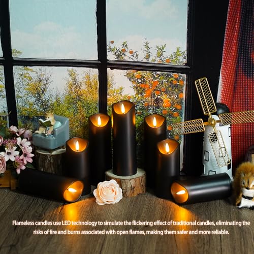 Image of Nimiko Flameless Candles with Remote, Battery Operated Flickering Flameless Candles, LED Candles with Timer 2 /4 /6 /8H, with Realistic LED Candles Set of 24 (D2.2 x H 5 inch 6 inch 7 inch) (Black)