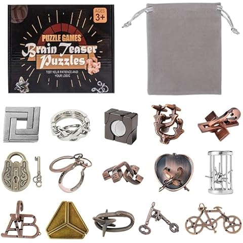 VolksRose 15pcs Brain Teaser Puzzles, Metal Wire Puzzles Set, Mind Smart Game IQ Challenge Puzzle Games, Educational IQ Test Unlock Interlocking Toy Lock Puzzles Gift for Adults Teenagers Cover