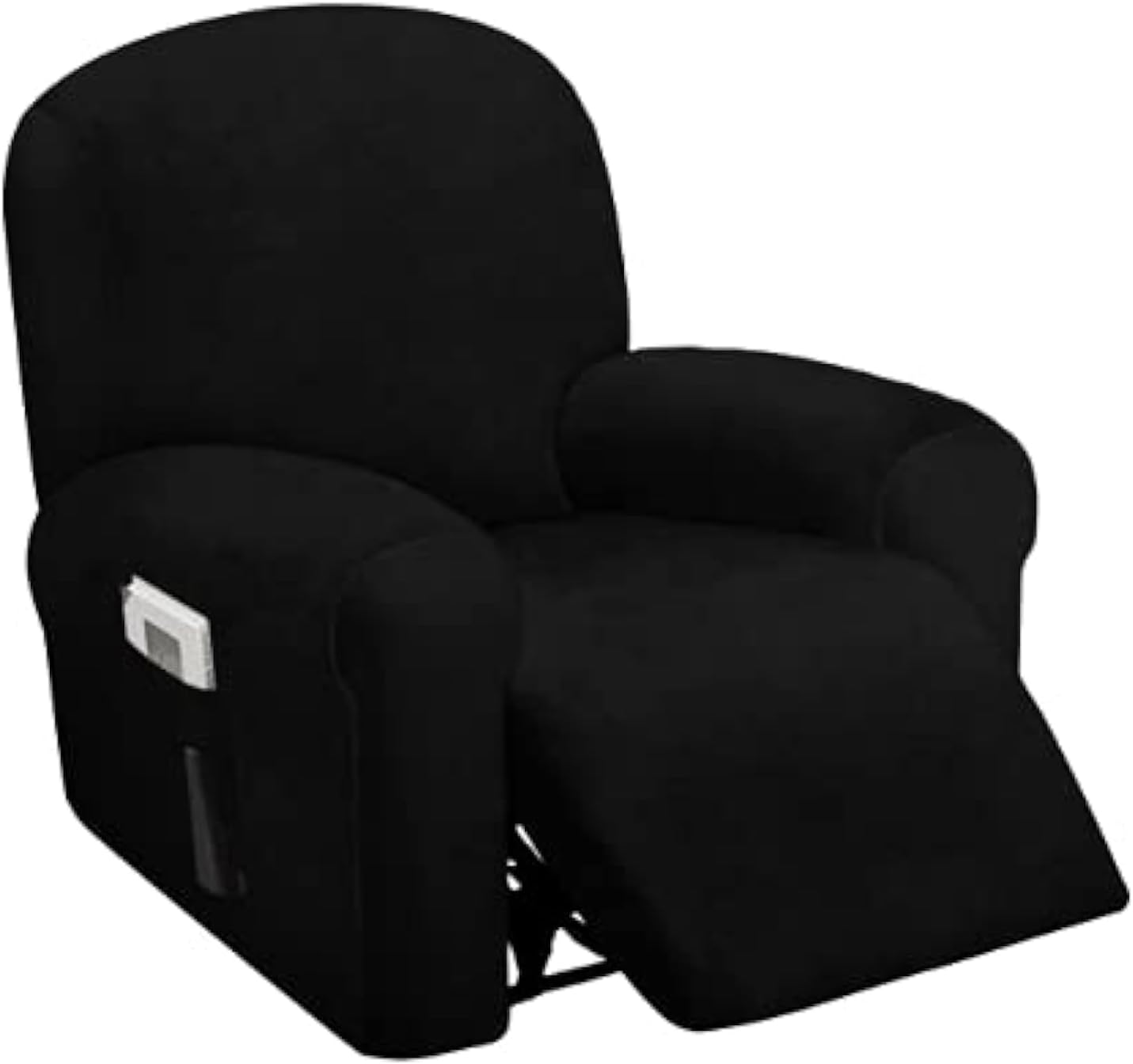 ULTICOR 4-Piece, 1 Seat Recliner Cover, Velvet Stretch Reclining Chair Covers for 1 Cushion Reclining Sofa, Single Seat Recliner Couch Cover, Thick, Very Soft, Machine Washable (Black)