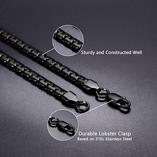 Stainless Steel Chains For Men Hip Hop Box Necklace 26Inch 6Mm Black #TOP2