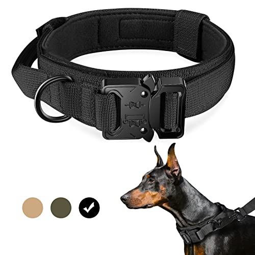 Image of FYA Tactical Dog Collar - Adjustable Nylon Collar with Control Handle and Heavy Metal Buckle for Medium and Large Dogs - 15.6 x 9 x 6.3 Cm; 160 Gm,Black