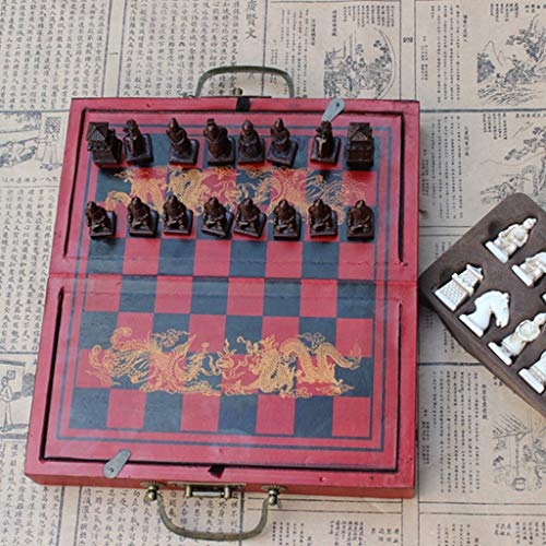 Juego de ajedrez vintage terracota chino 32 piezas miniatura 3