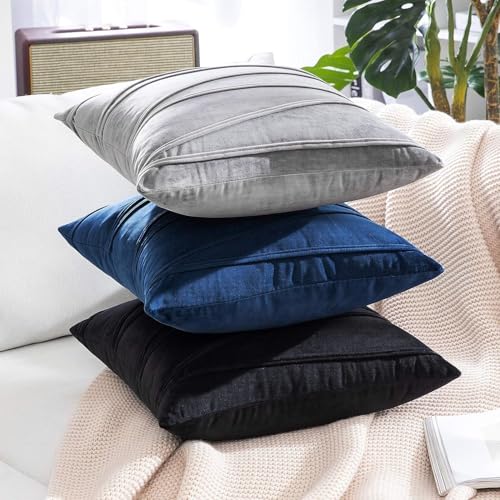Image of Khooti Velvet Striped Cushion Cover Pack of 1-34 inchX34 inch /86X86 Cm | Light Grey | Soft Pillow Covers Cushion Case for Sofa Bedroom Living Room Chair Car, Cushion Cover with Zig Zag Pattern