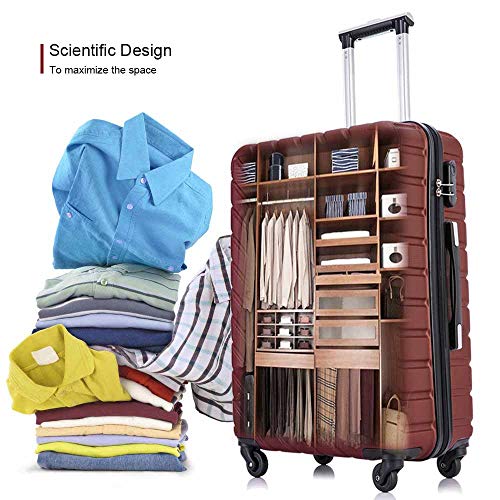 Apelila 4 Piece Hardside Luggage Sets,Lightweight ABS SuitcaseSet of 4, Check in & Carry On Luggage Set with Spinner Wheels Free Luggage Covers & Folding Hangers Included (Wine)