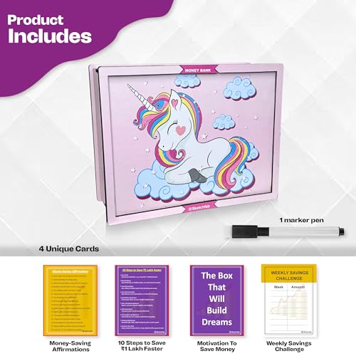 Image of Sketchfab Money Saving Box for Adult 100000, Wooden with Savings Tracker Bank Kids, Smart Piggy Bank, Box, Coin Box,Gullak Saver,Piggy Rs100000 Home Deal Gift Man, Women (Unicorn)