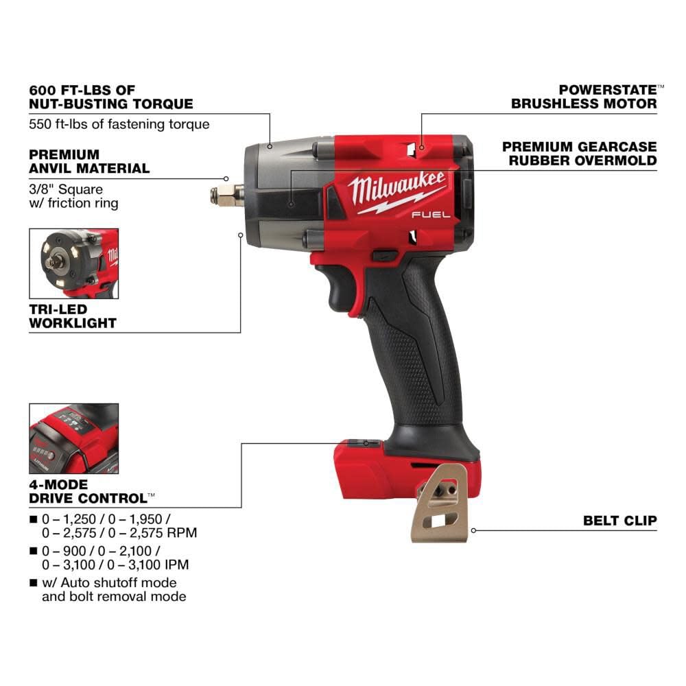 Milwaukee M18 FUEL 3/8 Mid-Torque Impact Wrench with Friction Ring