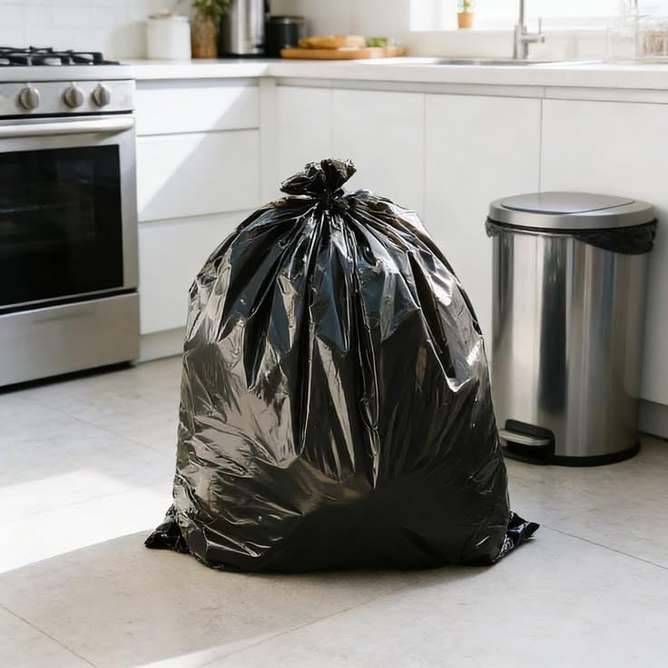 Image of Biodegradable Garbage Bags Medium Size, Dustbin Bags for Wet & Dry Waste, Black, 19x21 Inches, 60 Count (30 Bags x 2 Rolls) - Strong, Leak-Proof, Tear-Resistant