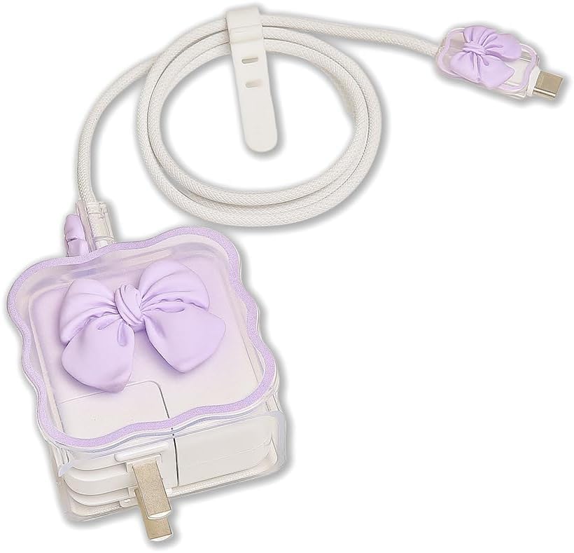 Case for MacBook & iPad Charger, 29w 30w 35w Charger Case, Travel Cord Organizer, Accessories (for Apple 29w 30w 35w Adapter)-Purple Bow-image-26