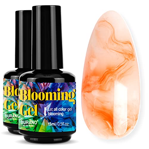 BURANO Nail Blooming Gel Clear 0,5 floz 2 Flaschen, Bloom Gel Nail Art für Nägel Klarer Blooming Gel Nagellack für Spreiteffekt (Blooming 2) Cover
