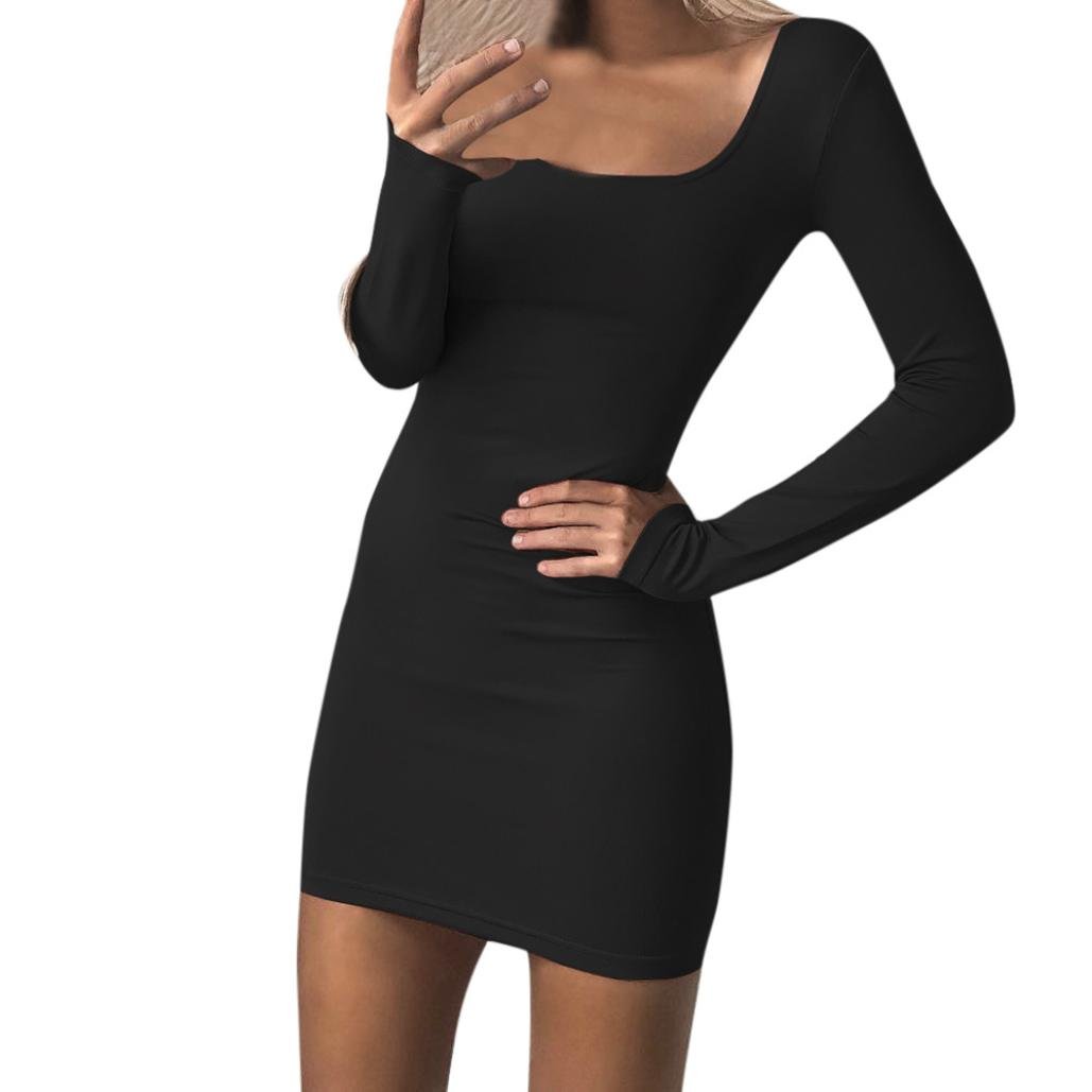 Valentine's Day Bodycon Long Sleeve Low Chest Evening Party Mini Dress Sheath Knee Length Sheath Solid Sexy & Club Swing Dress Skirt Dress for Women (S, Black)
