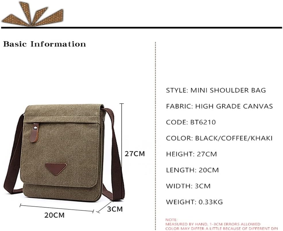 Mini Canvas Shoulder Bags for Men Solid Colors Messenger Strong Fabric Vintage CrossBody Bags