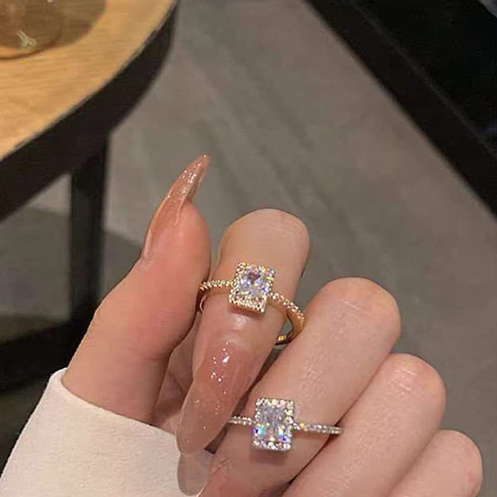 Damenringe, vergoldeter Heller Luxus-Zirkon-Super-Flash-Ring, Ins Nischendesign, quadratischer Diamant, kühler Wind, Exquisite Ringöffnung, Trendige Accessoires für Damen