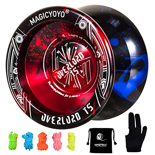 MAGICYOYO Professional Unresponsive Yoyo T5 Overlord, Yo-yo Pro Alloy Aluminum YoYo Metal Bind Return Yoyo, Black Blue & Black Red Colors, Bonus Glove + Bag + 5 Replacement Yoyo Strings