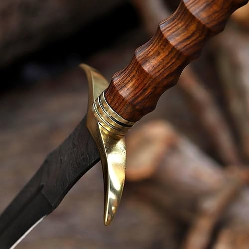 Miniatura 6 de Espada vikinga de Damasco hecha a mano de 38 pulgadas, real medieval LARP Cosplay nórdico espadas con funda de cuero, mango de palisandro, réplica