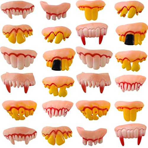 YOOHUA 24PCS Fake Teeth Vampire Teeth Gnarly Teeth Gag Teeth Ugly Teeth Joke Teeth Denture Funny Teeth for Halloween Costume Party Favors Fools