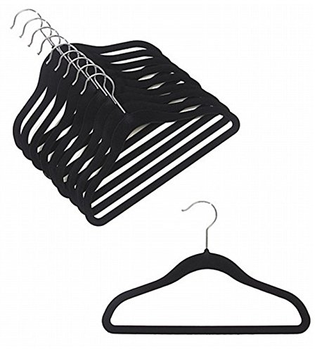Childrens Velvet Hangers - 10 Black Velvet Hangers (for use with Child Garment Rack)