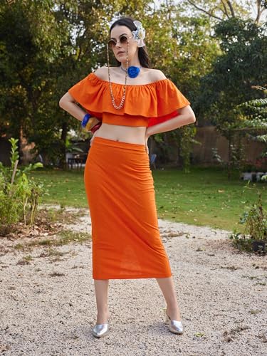 Image of PURVAJA Women's Midi Co-ords (Luna-021-Orange Orange Medium)