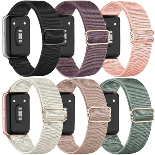 TUCOMO 6 Stück Elastische Nylon Armband Kompatibel mit Samsung Galaxy Fit 3 Loop Dehnbare Ersatzarmband Uhrenarmband für Samsung Galaxy Fit 3 SM-R390 Herren Damen