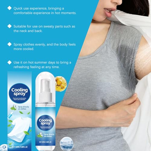 Spray de niebla corporal refrescante, líquido refrescante de ropa, fórmula de enfriamiento instantáneo no grasosa, tamaño compacto de viaje de 50 ml, seguro para la piel, acción rápida para la playa - imagen 4