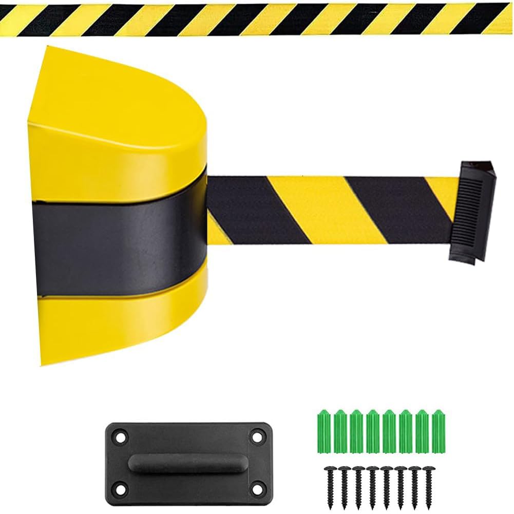 Absperrseile, Sicherheitswarnbänder, Wall mounted queuing barrier, Retractable barrier, ABS Plastic Housing, Safety cordon crowd control 5 / 10M, Warning tape personnel guidance system, airports（10m）