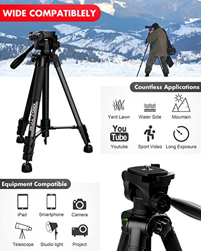 KINGJOY Compact Light Weight Tripods, Travel Portable Camera Aluminum Tripod with Fluid Head for Photography Video Shooting, Support Canon Nikon Sony DSLR Camcorder with Carry Case, Black, VT-860