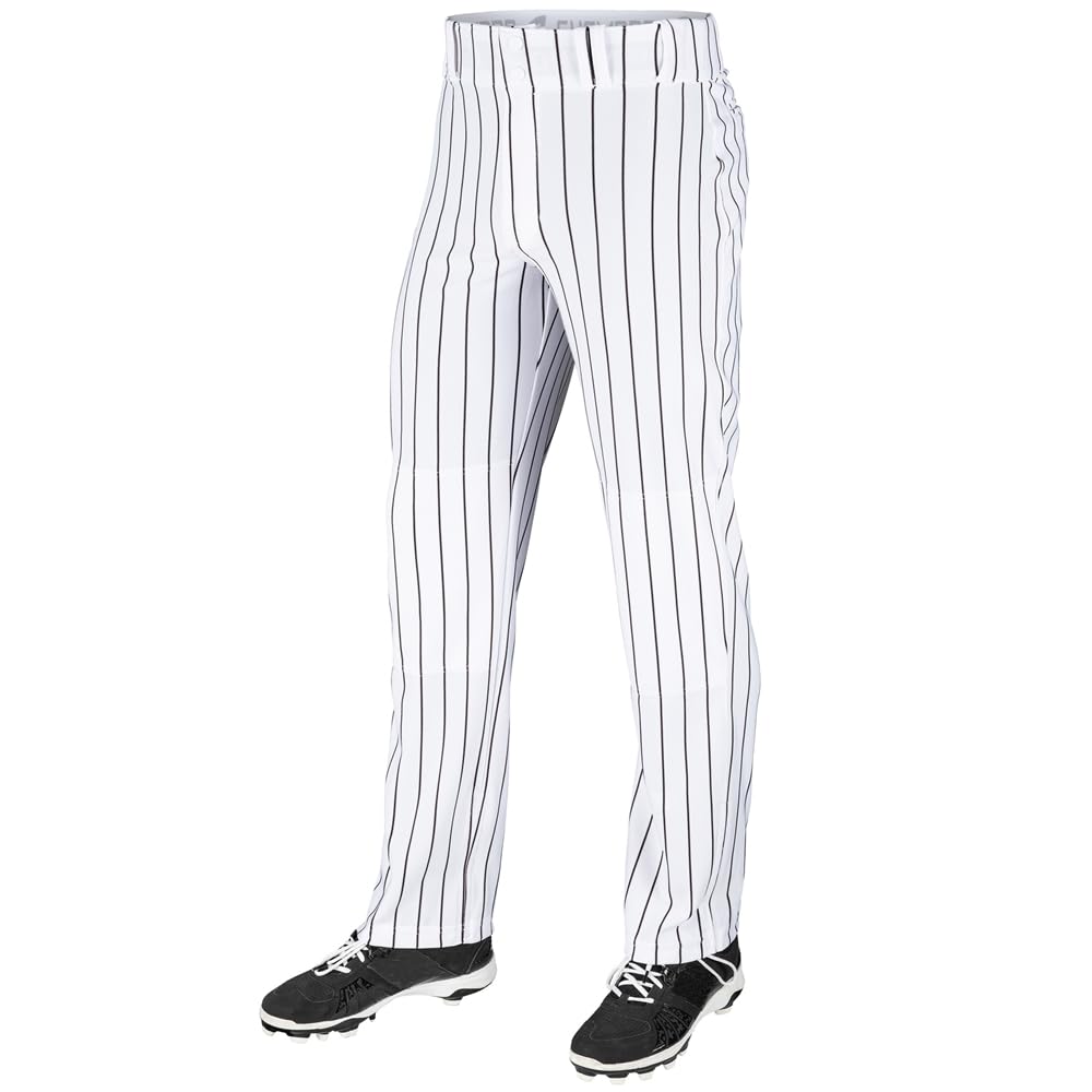 League Outfitters Triple Crown Pinstripe Open Bottom Baseball Pants - White, Black - M