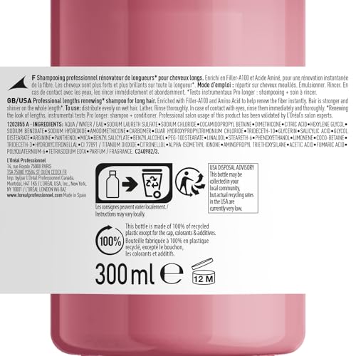 L'Oréal Professionnel Stärkendes Haarshampoo für langes und dünnes Haar, Mit Filler A-100 & Aminosäuren, Serie Expert, Pro Longer Shampoo, 300 ml