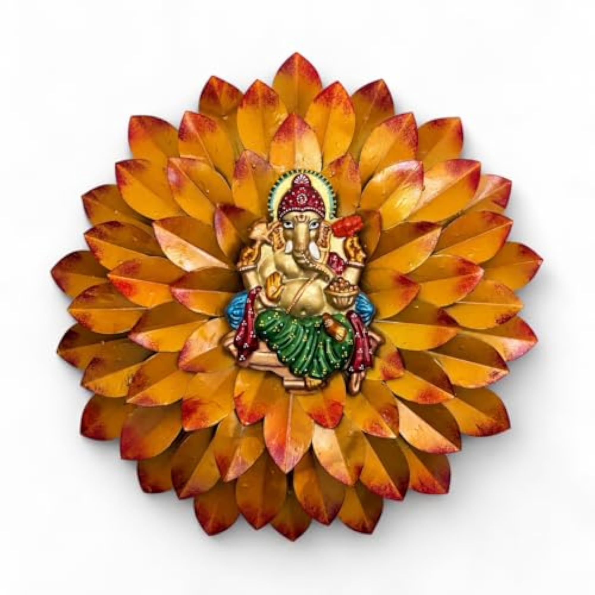 Lord Ganesha Metal Wall Art with Lotus Flower Design