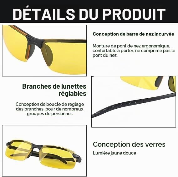 Lunettes de Conduite Nocturne Polarisées Anti-Éblouissement avec Protection UV400, Lentilles Jaunes pour Hommes et Femmes, Idéales pour la Conduite de Nuit, la Marche et le Cyclisme