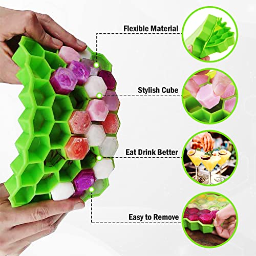 Image of Ice Cube Trays for Freezer, Silicon Ice Moulds for Whiskey & Cocktails, ice Cube Box Keep Drinks Chilled, Flexible ice Cube Maker (Honeycomb - Pack of 2)