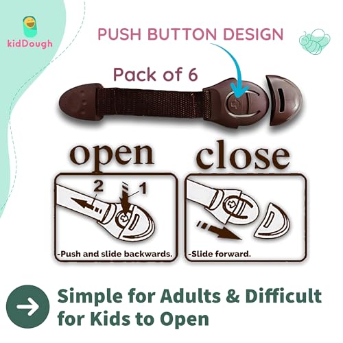 Image of KidDough Furniture Safety Locks for Kids, Child Safety Locks for Drawers, Cabinets, Fridge, Cupboard Lock, Baby Proofing Product, Strong and Adhesive Safety Locks (Brown, 6 Brown Locks)
