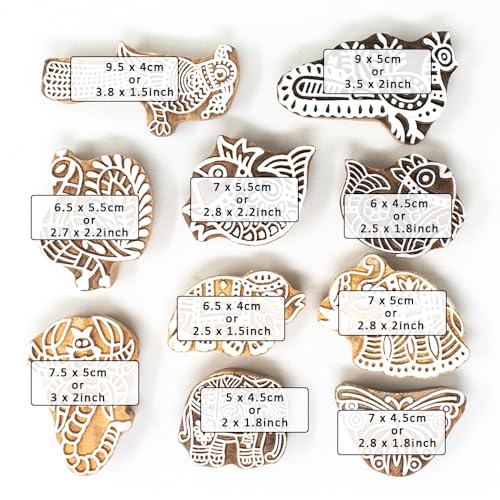 Image of Hashcart Wooden Indian Traditional Design Printing Stamps / Blocks for Printing Saree Border / Dresses / Craft Card Making / Scrapbook / Clay Pottery (Set of 10)