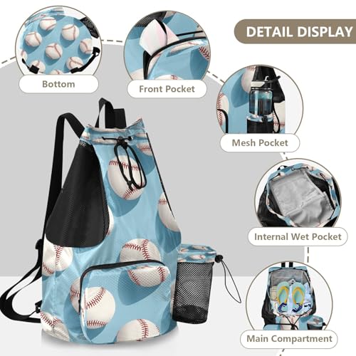 Mesh Gym Swimming Bags for Men & Women, Sport Baseball Balls Large Drawstring Backpack with Dry-Wet Pocket, Lightweight Gym Bag for Sports, Travel, Beach, Workout Gear4