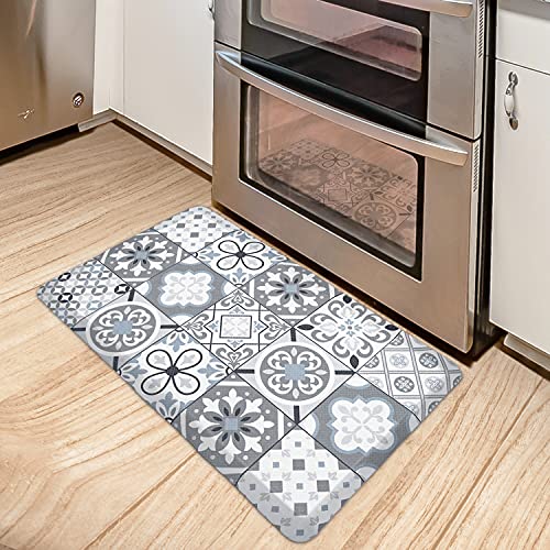 Kitchen Mat Cushioned Anti-Fatigue Floor Mat Waterproof Non-Slip Kitchen Rug PVC Comfort Standing Kitchen Mats and Rugs for Office Home Kitchen Laundry, 17.3"x 28", Grey