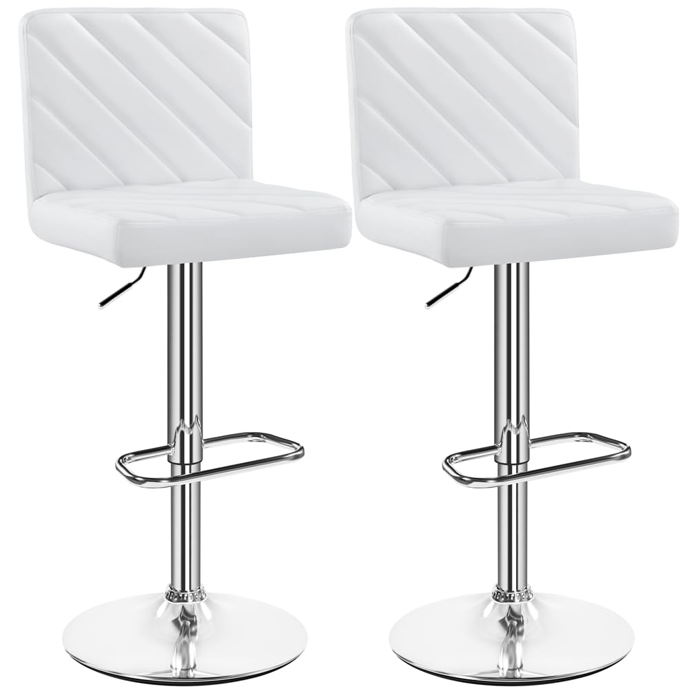 Yaheetech 2pcs Taburetes de Bar Altura Ajustable 92-113,5cm Sillas de Bar Asientos Giratorios Diseño Moderno Taburetes Altos Blanco