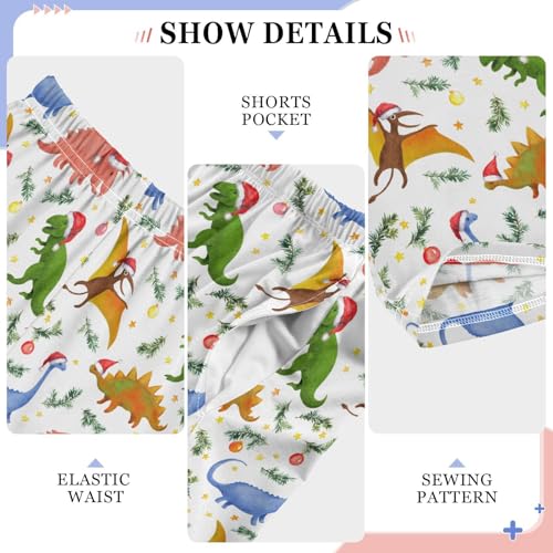 ZZXXB Dinosaur with Xmas Hat Boys Long Pants Soft Trousers Elastic Waist Kids Lounge Bottoms with Pockets S-XL4