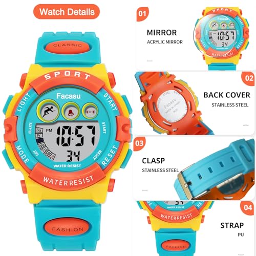 Image of Kids Watch Digital for Boys-Waterproof Kids Sports Watch with Light, Alarm&Snooze,Stopwatch Military Design Silicone Band Gift for Birthdays,Christmas Outdoor Activities(8+ Years)