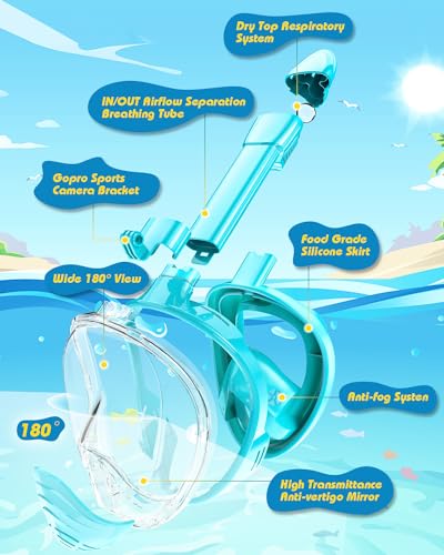 Image of QingSong Kids Snorkel Mask Full Face, Snorkeling Set with Camera Mount, 180 Degree Panoramic View Snorkeling Gear Anti-Fog Anti-Leak