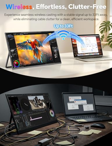 Image of HotYeah 18.5 inch 100Hz Wireless Portable Monitor w /Rechargeable 10000 mAh Battery, Support AirPlay Miracast, 1080P IPS Monitor USB-C HDMI External Display, 2nd Screen for Laptop MacBook PC Phone Tablet