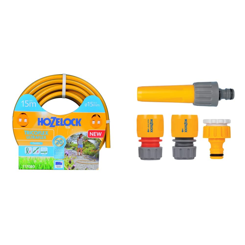Hozelock 117020 Tuyau 15 m diam 15 mm Tricoflex Ultraflex & 2352P0000 Nécessaire d’arrosage