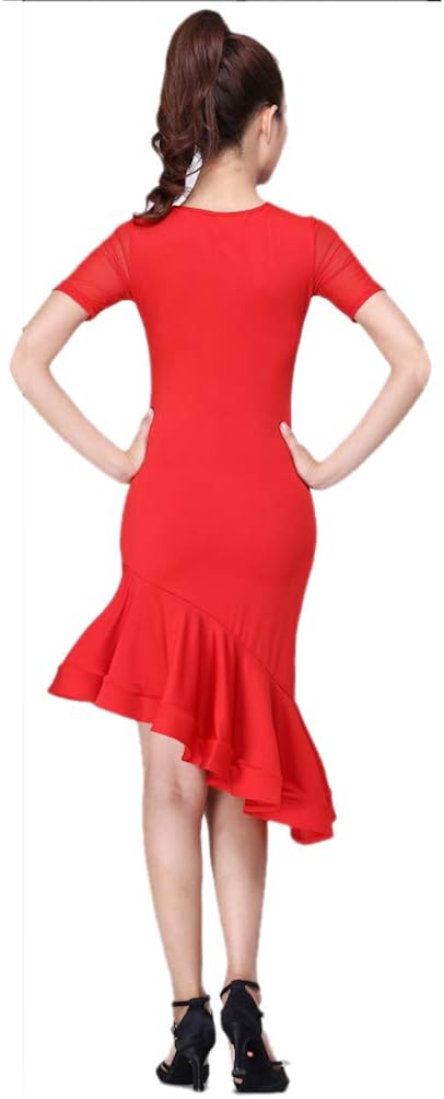 Whitewed Short Sleeves Mesh Yoke Latin Rhythm Tango Salsa Dance Dresses Costumes : Clothing, Shoes & Jewelry