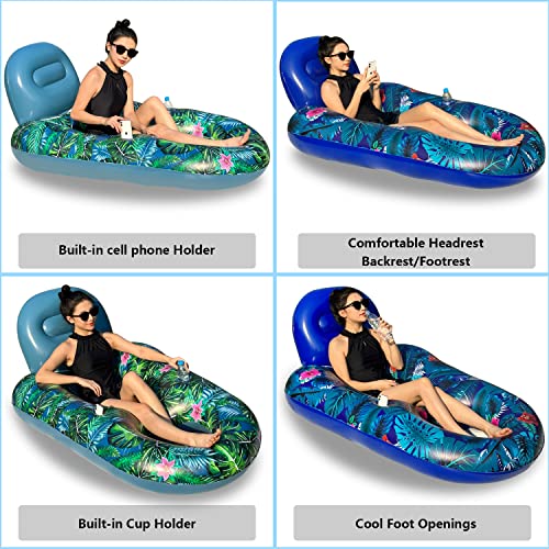 Finduwill 4Pack Pool Floats Raft Adults - 2 Pack Pool Floaties With Headrest And 2 Pack 42'' Inflatable Pool Floats Flamingo Unicorn Swim Tube Rings, Beach Floaties, Pool Float Raft Lounge For Adults #TOP6