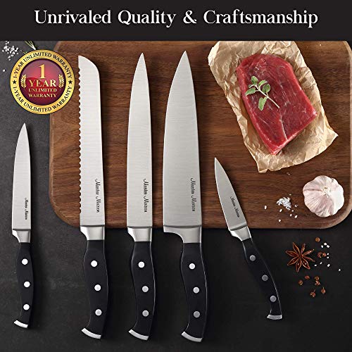 7-Piece Premium Kitchen Knife Set With Wooden Block | Master Maison German Stainless Steel Cutlery With Knife Sharpener (Black)