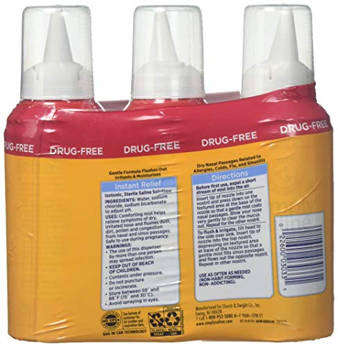 Arm & Hammer Simply Saline Nasal Relief Mist Spray- Giant Size - 4.5 Ounce (Pack Of 3) #TOP1