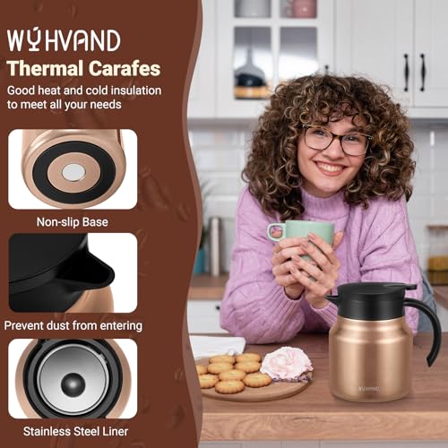 Image of Small Insulated Coffee Carafe, 27 oz, Keeps Hot for 12H, Copper | Thermal Carafe, One-Hand Pour, Leakproof Lid, Anti-Slip Base for Personal Use