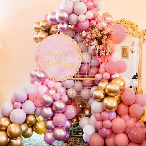 Image of RUBFAC 129pcs Retro Pink Balloons Different Sizes 18 12 10 5 Inch, Latex Blush Balloon Garland Arch Kit for Valentine's Day Birthday Baby Shower Wedding Princess Boho Theme Party Decoration