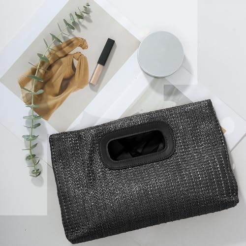 Image of Fecialy Straw Clutch Top Handle Clutch Handbags for Women Raffia Evening Bag Woven Beach Summer Bag Crossbody Purse