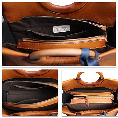 Genuine Leather Top Handle Handbag For Women Vintage Satchel Retro Cowhide Handmade Crossbody Bag Purse (Brown) #TOP6