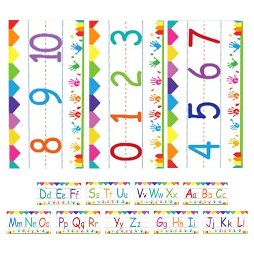 Alipis Cartes Murales Éducatives Alphabet et Chiffres 12 Bandes Abc Colorées pour Maternelle Affiches Alphabétiques et Numériques pour Décorations Salle...